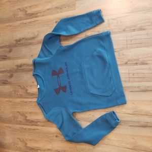 UNDER ARMOUR Blue Teal Crewneck AllSeason Gear Sweatshirt Kangaroo Pocket SM=4-6